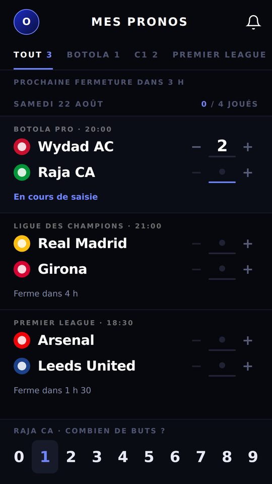 La saisie d'un score en deux chiffres